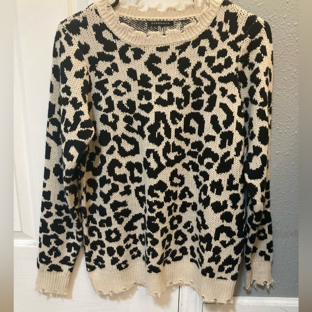 Staccato Leopard Print Crew Neck Sweater Black and Cream
